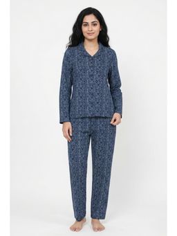 Zivame - Farm Lore Knit Cotton Shirt with Pyjama - Blue Depths