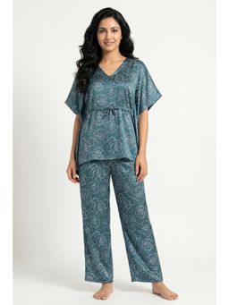 Zivame - Satin Kaftan Top with Pyjama - Sagebrush Green