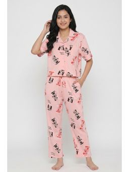 Zivame - Mickey And Friends Knit Cotton Shirt with Pyjama - Gossamer Pink