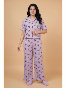 Zivame - Mickey And Friends Knit Cotton Shirt with Pyjama - Pastel Lilac