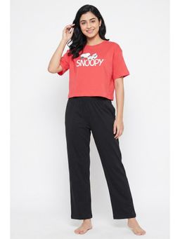 Zivame - Peanuts Knit Cotton T-shirt with Pyjama - Cayenne
