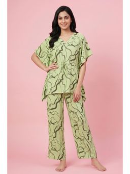 Zivame - Woven Kaftan Top with Pyjama - Foam Green