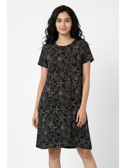 Zivame - Sea Shell Knit Cotton Knee Length Nightdress - Black Beauty