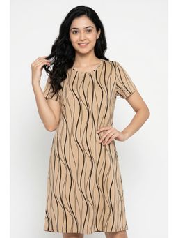 Zivame - Sea Shell Knit Cotton Knee Length Nightdress - Warm Sand
