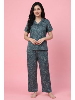 Zivame - Satin Shirt with Pyjama - Sagebrush Green