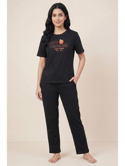 Zivame - Knit Cotton T-shirt with Pyjama - Black Beauty