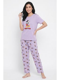 Zivame - Knit Cotton T-shirt with Pyjama - Pastel Lilac