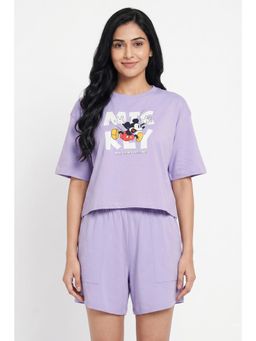 Zivame - Mickey And Friends Knit Cotton T-shirt with Shorts - Pastel Lilac