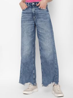 American Eagle - Women Blue Super High Rise Baggy Wide-leg Jeans