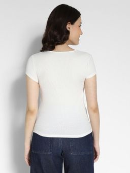 American Eagle - Women White Hey Baby Printed Short-Sleeves Ribbed T-Shirt