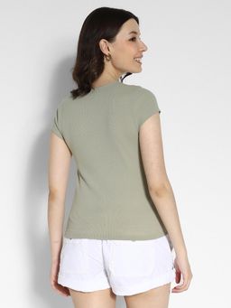 American Eagle - Women Green Hey Baby Floral Short-Sleeves Ribbed T-Shirt