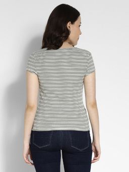 American Eagle - Women Green Hey Baby Stripes Short-Sleeves Ribbed T-Shirt