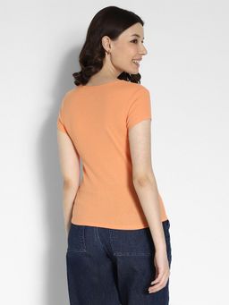 American Eagle - Women Orange Hey Baby Printed Short-Sleeves Ribbed T-Shirt