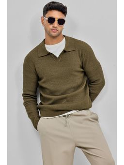 Snitch - Olive Knitted Polo Sweater