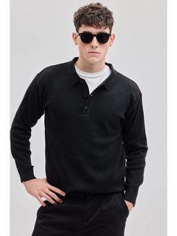 Snitch - Black Knitted Polo Sweater
