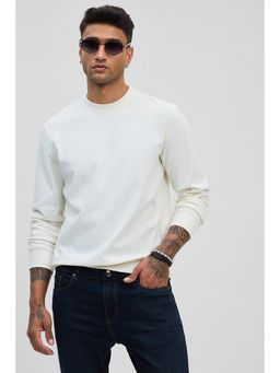 Snitch - Off White Self-Design Slim Fit Sweater