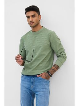 Snitch - Light Green Self-Design Slim Fit Sweater