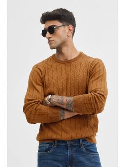 Snitch - Brown Self-Design Slim Fit Sweater