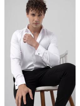 Snitch - White Plain Full Sleeves Slim Formal Shirt for Men