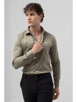 Snitch - Olive Plain Full Sleeves Slim Formal Shirt for Men