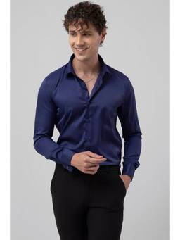 Snitch - Navy Plain Full Sleeves Slim Formal Shirt for Men