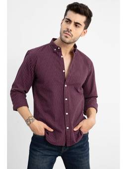 Snitch - Maroon Stripes Full Sleeves Slim Casual Shirt for Men