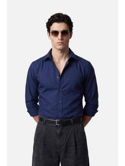 Snitch - Navy Solid Full Sleeves Slim Formal Shirt for Men