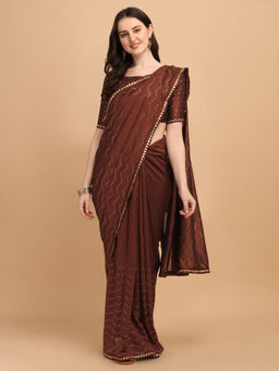Amrutam Fab - Womens Vichitra Silk Printed Brown Saree With Unstitched Blouse Piece