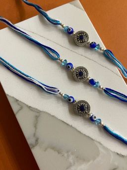 Digital Dress Room - Beautiful Designer Tibetan Rakhi Evil Eye Crystal Beads Thread Rakhi (Pack of 3)