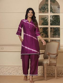 Yufta - Purple Chanderi Silk Tie Dye Co-Ord (Set of 2)
