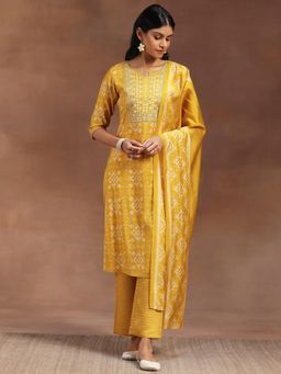 Libas - Yellow Silk Blend Printed Kurta Sets for Women