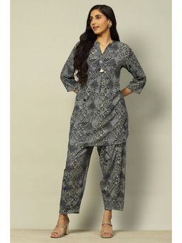 Rangriti - Navy Blue Rayon Straight Printed Co-Ord (Set of 2)