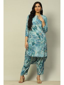 Rangriti - Aqua Blue Rayon Straight Printed Co-Ord (Set of 2)