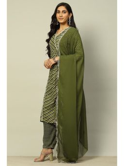 Rangriti - Olive Green A-Line Printed Kurta and Pants with Dupatta (Set of 3)