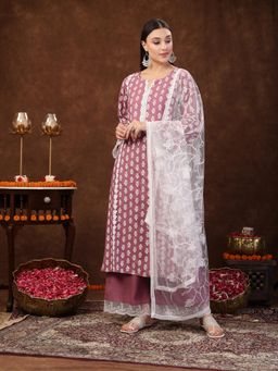 Stylum - Womens Printed Rayon Straight Kurta and Palazzo with Dupatta (Set of 3)