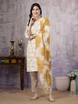 Stylum - Womens Yellow Tropical Printed Blend Straight Kurta and Pants with Dupatta (Set of 3)
