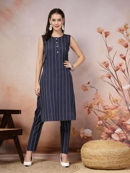 Stylum - Womens Stripes Cotton Blend Straight Co-Ord (Set of 2)