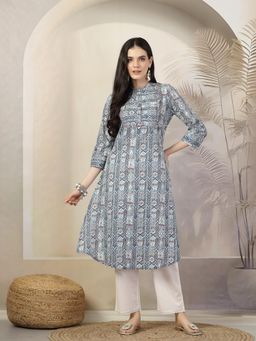 Nayam by lakshita - Blue Geometric Printed A-Line Kurta and Pants (Set of 2)