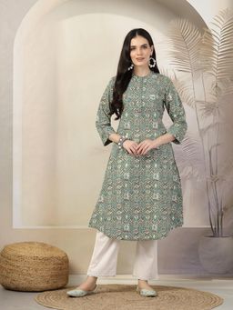Nayam by lakshita - Green Geometric Printed A-Line Kurta and Pants (Set of 2)