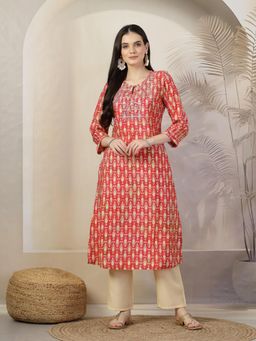 Nayam by lakshita - Red Printed A-Line Kurta and Pants (Set of 2)