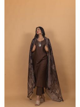Ekana Label - Harita Brown Pure Bhagalpuri Kurta and Pants with Dupatta (Set of 3)