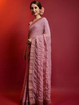 Odette - Pink Georgette Striped Sarees with Unstitched Blouse