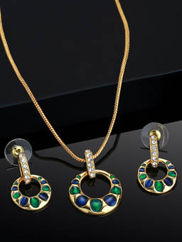 Estele - Gold Plated Round-Shaped Necklace Set with Enamel & Crystals for Women