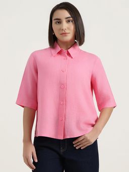 United Colors of Benetton - Blush Pink Regular Fit Spread Collar Solid Shirt