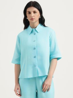 United Colors of Benetton - Light Blue Regular Fit Spread Collar Solid Shirt