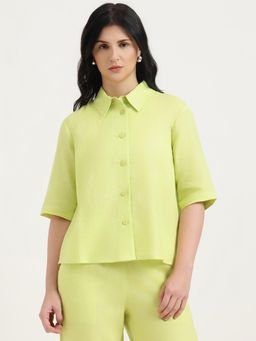 United Colors of Benetton - Lime Green Regular Fit Spread Collar Solid Shirt