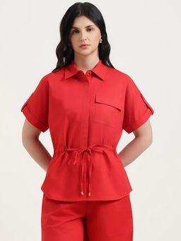 United Colors of Benetton - Red Solid Tie Up Waist Shirt