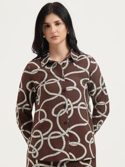 United Colors of Benetton - Brown and White Geometric Printed Shirt