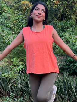 Kica - Cotton High Neck Tank Top - Coral