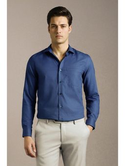 Louis Philippe - Men Navy Blue Textured Full Sleeves Formal Shirt